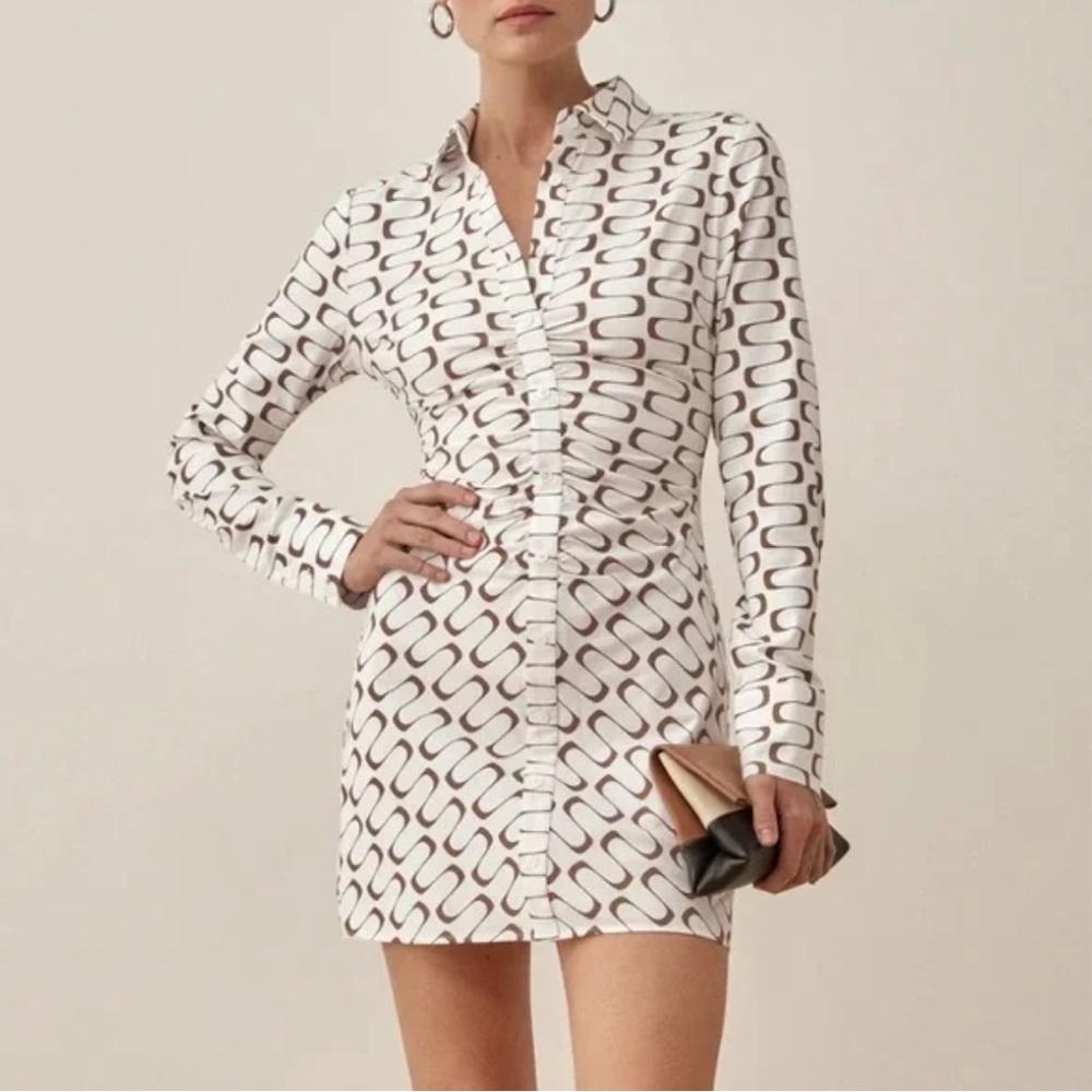 Reformation Vicki dress, size 0. Brown and white print